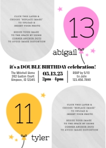 Minimalist Balloon Double Birthday Invite with Photos design preview