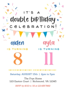 Editable Double Birthday Invitation for 2 Kids design preview