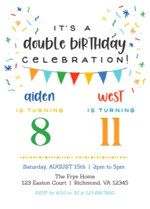 Double Birthday Invitation Template - Neutral: Editable Double Birthday Invitation for 2 Kids