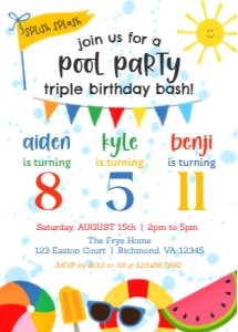 Pool Party Joint Birthday Invite Template design preview