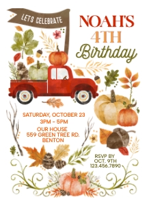 Fall Botanical: Rustic Fall Pumpkin Double Birthday Invitation