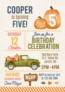 Rustic Fall Birthday Invitation: Pumpkin Patch Sibling Fall Birthday Invite