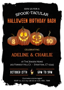 Jack O Lantern Halloween Joint Birthday Invitation 1: Editable Jack O Lantern Halloween Invitation
