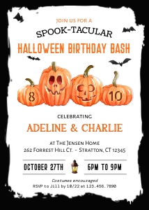 Jack O Lantern Halloween Sibling Birthday Invitation: Editable Jack O Lantern Halloween Invitation