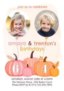 Boy Girl Fall Joint Birthday Invite with Photos design preview
