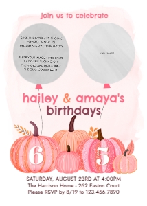 Pumpkin Fall Photo Birthday Invite 2: Boy Girl Fall Joint Birthday Invite with Photos