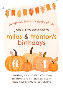 Pumpkin Fall Birthday Invite 3: Kids Pumpkin Patch Fall Birthday Invitation Template
