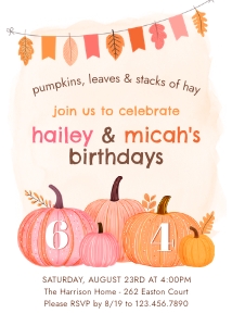 Pumpkin Fall Birthday Invite 1: Kids Pumpkin Patch Fall Birthday Invitation Template