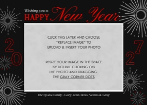 Fireworks New Year Card 3: Fireworks New Year Photo Card Template