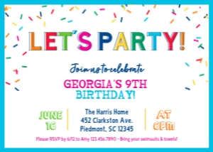 Let's Party Colorful Birthday Invitation 1: Confetti Girl Birthday Invitation Template