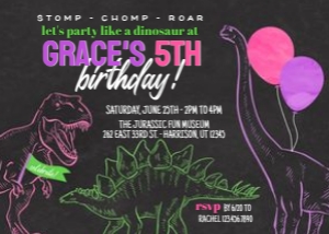 Girls Editable Dinosaur Birthday Invitation 1: Dino Girl Birthday Invite Template