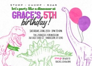 Girls Editable Dinosaur Birthday Invitation 2: Dino Girl Birthday Invite Template