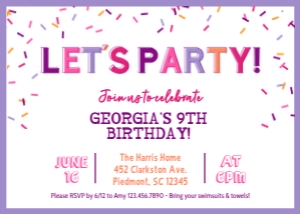Confetti Girl Birthday Invitation Template design preview
