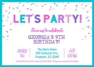 Let's Party Colorful Birthday Invitation 3: Confetti Girl Birthday Invitation Template