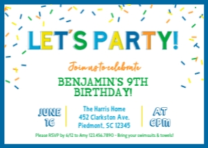 Let's Party Printable Birthday Invitation Template design preview