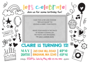 Doodle Girl Birthday Invitation: Doodle Tween Girl Birthday Invitation