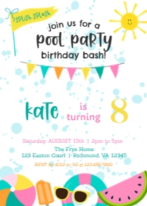 Pool Party Girls Birthday Invitation: Girls Pool Party Invitation Template