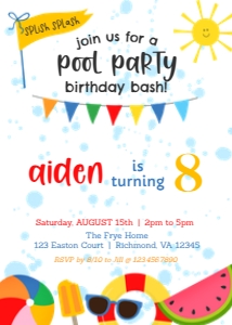 Pool Party Boys Birthday Invitation: Pool Party Boys Birthday Invitation Template