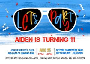Sunglasses Boy Birthday Invitation 1A: Sunglasses Tween Boy Birthday Invite Template