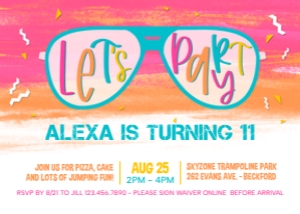 Sunglasses Girl Birthday Invitation 1A: Sunglasses Tween Girl Birthday Invite Template