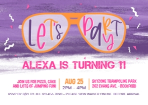 Sunglasses Girl Birthday Invitation 1B: Sunglasses Tween Girl Birthday Invite Template