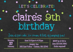 Trampoline Girls Birthday Invitation 1A: Girls Trampoline Birthday Invite Template