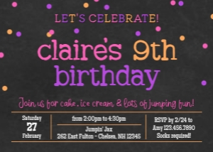 Trampoline Girls Birthday Invitation 1B: Girls Trampoline Birthday Invite Template
