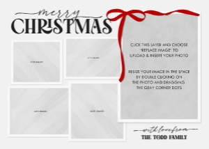 Overlapping Photos Bow -Red: Five Photo Holiday Card with Bow