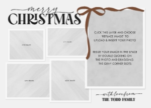 Overlapping Photos Bow -Bronze: Five Photo Holiday Card with Bow