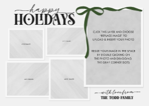 Overlapping Photos Bow - Green: Five Photo Holiday Card with Bow