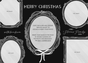Vintage Frames Christmas Card Black White: Vintage Frames Christmas Photo Card