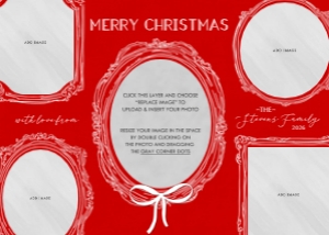 Vintage Frames Christmas Card Red: Vintage Frames Christmas Photo Card