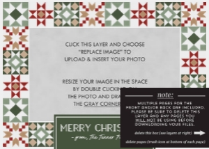 Quilted Patchwork Christmas Card - Red Green Beige: Patchwork Quilt Christmas Photo Card Template