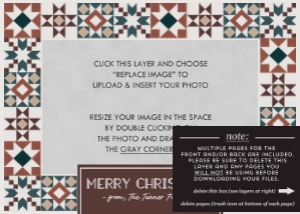 Quilted Patchwork Christmas Card - Blue Mauve: Patchwork Quilt Christmas Photo Card Template