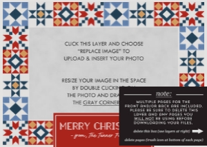 Quilted Patchwork Christmas Card - Red Blue: Patchwork Quilt Christmas Photo Card Template