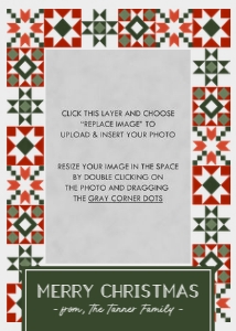 Quilt Pattern Holiday Card - Rustic Red & Green: Rustic Quilt Pattern Holiday Card Template