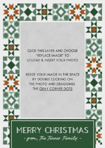 Quilt Pattern Holiday Card - Green & Gold: Rustic Quilt Pattern Holiday Card Template