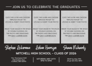 Triple Graduation Invite with Photos - Editable Template design preview