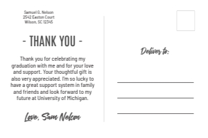 4x6" Postcard Back: Modern Boys Graduation Thank You Card