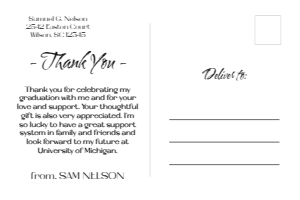 Simple Graduation 4x6" Postcard Back: Simple Graduation Thank You Card