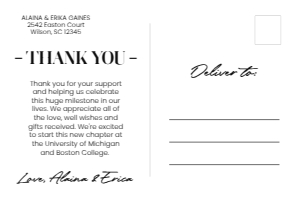 4x6" Postcard Back - Sibling Grad Thank You: Joint Graduation Thank You Card