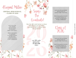 Pink Floral Graduation Centerpiece Table Sign design preview