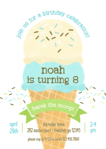 The Scoop Ice Cream Boys Birthday Invitation 1: Ice Cream Boys Birthday Invitation