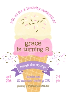 The Scoop Ice Cream Girls Birthday Invitation 1: Ice Cream Girls Birthday Invitation