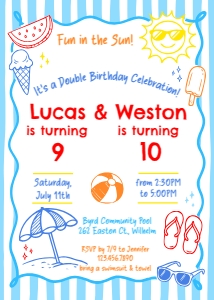 Summer Birthday Party Invitation - Boys1: Boys Summer Double Birthday Invitation