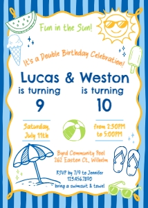 Summer Birthday Party Invitation - Boys2: Boys Summer Double Birthday Invitation