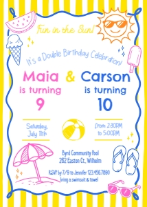 Summer Joint Birthday Party Invitation 4: Summer Joint Birthday Invitation Template