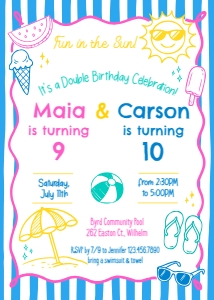 Summer Joint Birthday Party Invitation 1: Summer Joint Birthday Invitation Template