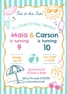 Summer Joint Birthday Party Invitation 2: Summer Joint Birthday Invitation Template