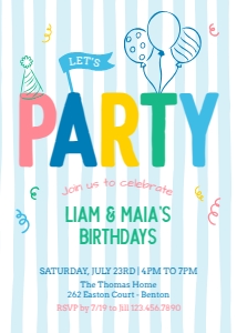 Let's Party Joint Birthday Invitation 2: Colorful Girls Birthday Invitation Printable